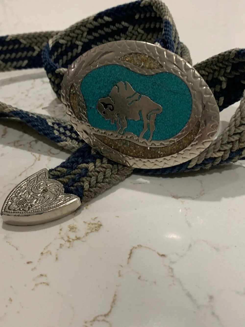 Western Navajo Buffalo Turquoise Silver Bolo Tie Longhorn Belt Buckle